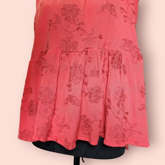 Daytrip orange embroidered boho babydoll top peplum hem spaghetti strap size L - Picture 6 of 6